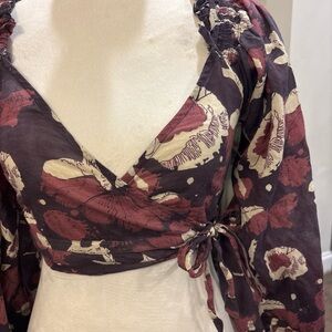 Cleobella Floral Wrap Top - Burgundy and Cream